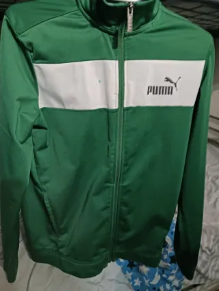 Sudadera Puma Verde y Blanca Cremallera