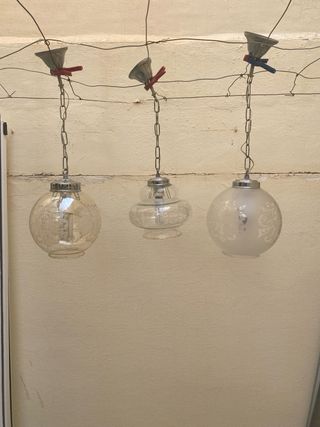 3 Lámparas Colgantes Cristal y Metal 5€ cada una