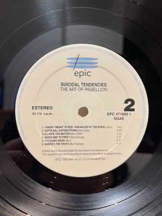 Vinilo Suicidal Tendencies “The Art of Rebellion”
