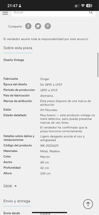 Máquina de coser Singer antigua (1900s)