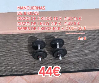 Mancuernas 8 Kilos + Discos y Barra