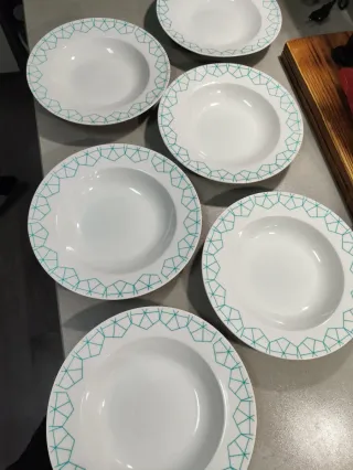 10 Platos Hondos Cerámica Diseño Geométrico