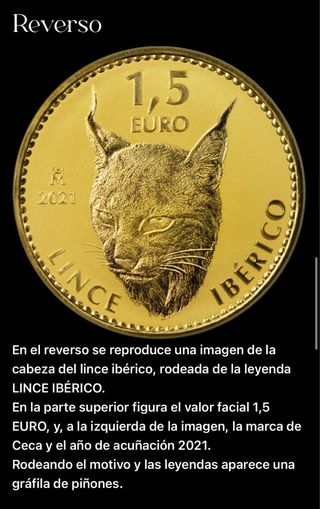 MONEDA 1Oz LINCE IBERICO 2021 ORO PURO 24 Kl 9999