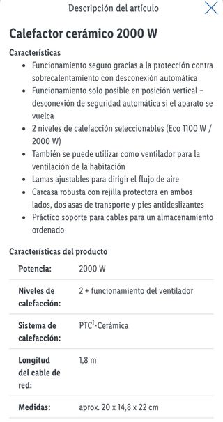 Calefactor Cerámico Parkside 2000W - Nuevo