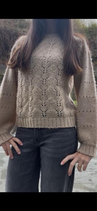 Jersey de lana beige mujer