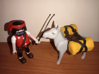 Playmobil-Aldeano con burro y fardos Belén.