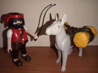 Playmobil-Aldeano con burro y fardos Belén.