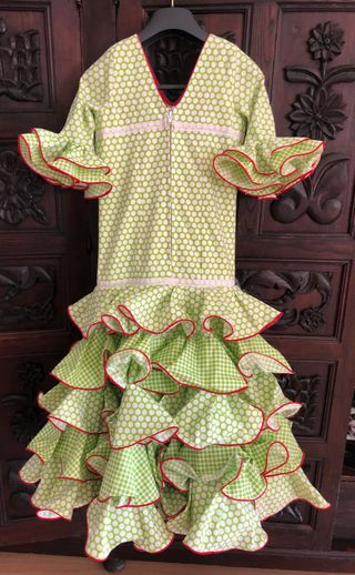 Traje Flamenca niña verde lunares 5-6 años