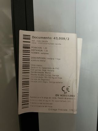 Ventana PVC Negro Mate 420x2100mm