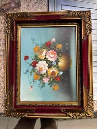 Coppia Quadri Floreali Oro e Multicolore