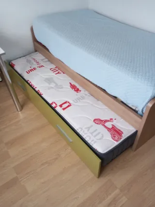 Cama nido 190x100 con 2 somieres, cerezo y verde