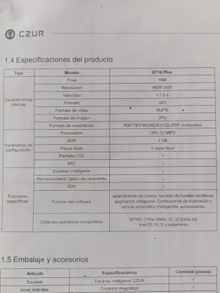 Escáner CZUR ET16 Plus Libros Documentos