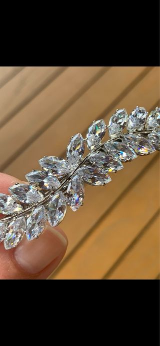 Fermaglio Gioiello Foglia Cristalli Argento