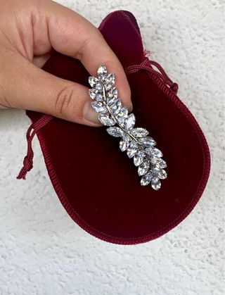 Fermaglio Gioiello Foglia Cristalli Argento