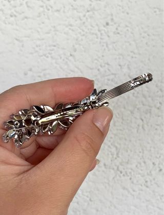 Fermaglio Gioiello Foglia Cristalli Argento