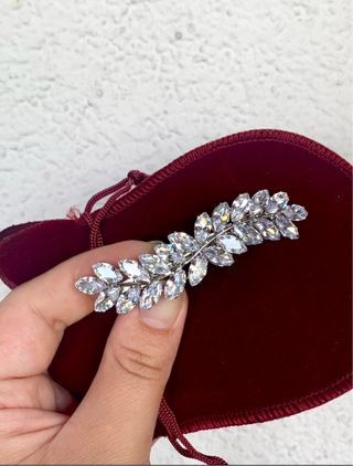 Fermaglio Gioiello Foglia Cristalli Argento