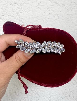 Fermaglio Gioiello Foglia Cristalli Argento