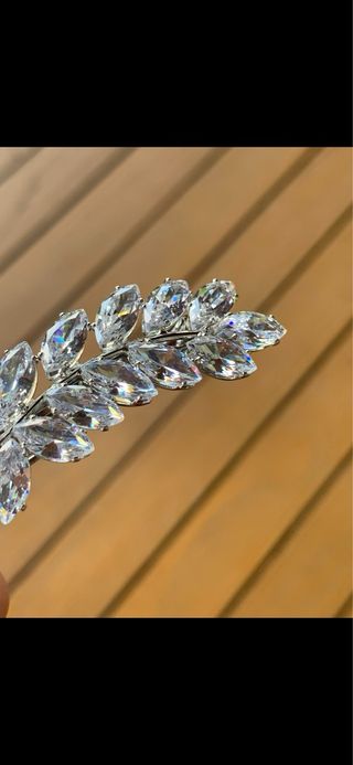 Fermaglio Gioiello Foglia Cristalli Argento