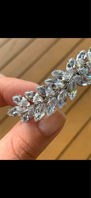 Fermaglio Gioiello Foglia Cristalli Argento
