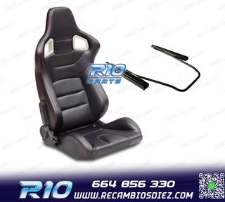 ASIENTO DEPORTIVO SEMI BAQUET ESTILO RS CUERO NEGRO COSTURA