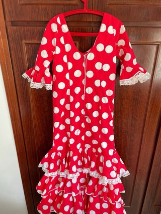 Vestido de flamenca Rojo con lunares blancos