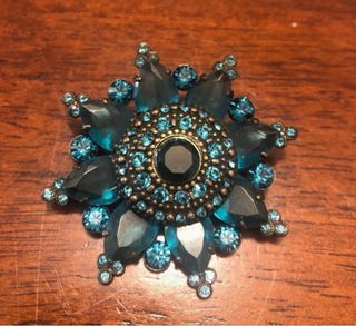 Spilla vintage anni ‘50 Swarovski strass blu verde