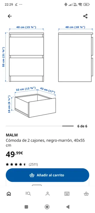 2 Mesitas de noche Malm Ikea negra