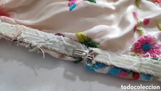 Manton Seda Bordado Flecos Antiguo