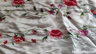 Manton Seda Bordado Flecos Antiguo