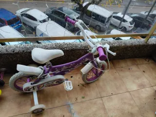 Bicicleta infantil morada con ruedines