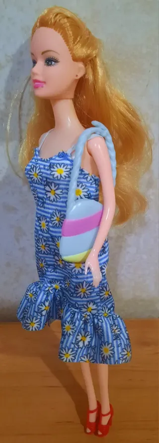 Lote 3 muñecas con vestido rosa y bolso para niñas