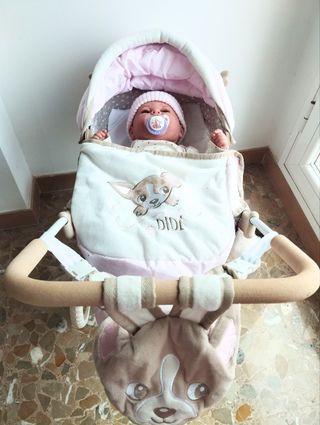 Pack Muñeca Reborn + Cochecito + Cuna Madera