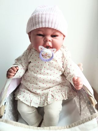 Pack Muñeca Reborn + Cochecito + Cuna Madera