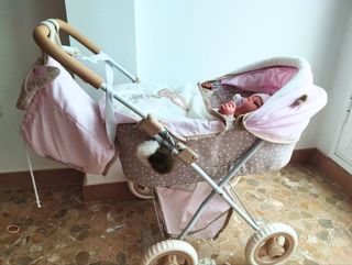 Pack Muñeca Reborn + Cochecito + Cuna Madera