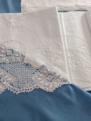 Juego sábanas algodón bordadas bolillos