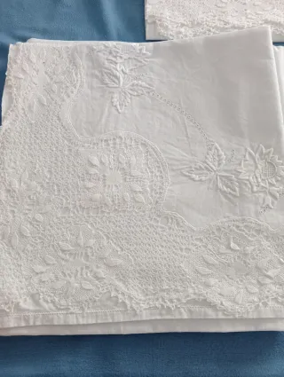 Juego sábanas algodón bordadas bolillos