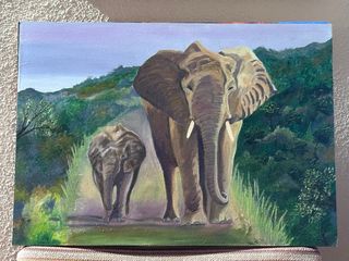 Cuadro de elefantes en oleo sobre madera