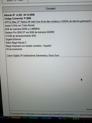 iMac 27 pulgadas 5K 2019 i9 32GB 512ssd