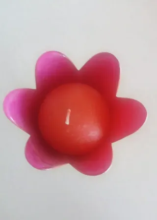 Portavelas flor metal naranja y rosa