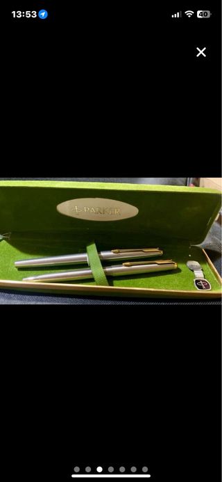 Pluma y bolígrafo Parker plata, estuche original