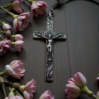 Antico rosario diaspro e argento con perla Mariana