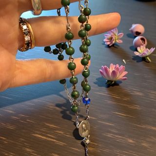 Antico rosario diaspro e argento con perla Mariana