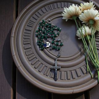 Antico rosario diaspro e argento con perla Mariana