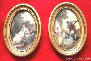 Pareja de cuadros ovalados Láminas barnizadas