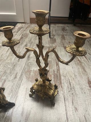 Reloj y Candelabros Estilo Francés Latón