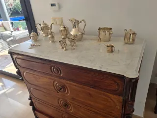 Mueble antiguo cajonera madera mármol