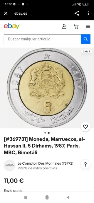 Moneda Marruecos 5 Dirhams Hassan II