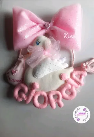 Fiocco nascita cicogna personalizzabile