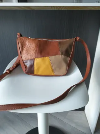 Bolso Misako Patchwork Marrón y Amarillo.