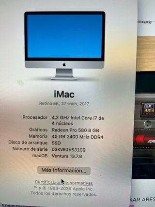 iMac 27 2017 i7 Radeon 8GB 40GB RAM 512GB SSD